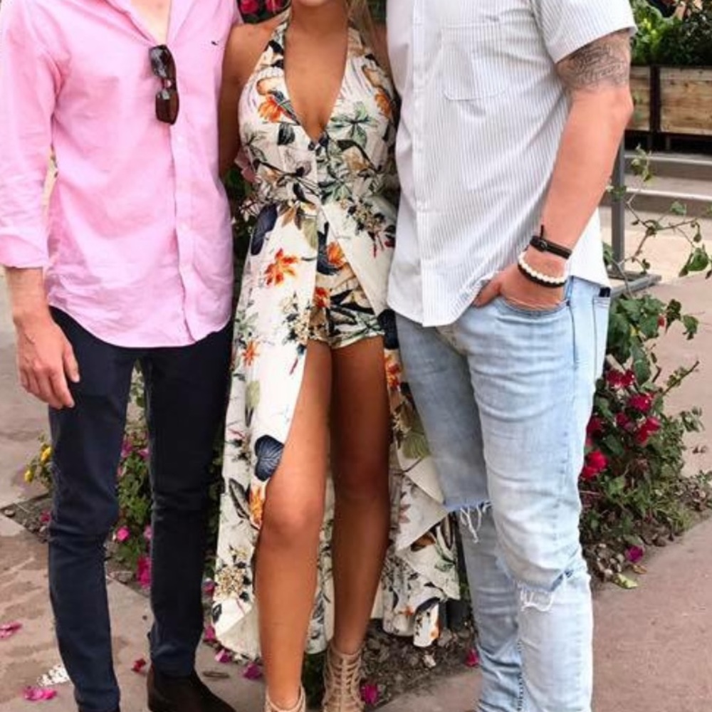 Halter / backless floral high to low romper dress